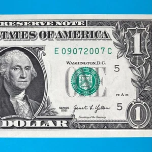 September 7, 2007 / 9 July 2007 (E 09072007 C) BIRTHDAY $1 One Dollar Bill *UNC* - Picture 1 of 4