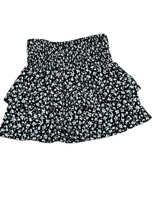 ZARA GIRLS 6 BLACK FLORAL RUFFLE TIERED SMOCKED PULL ON SKORT SKIRT 0219/713 - Picture 1 of 7