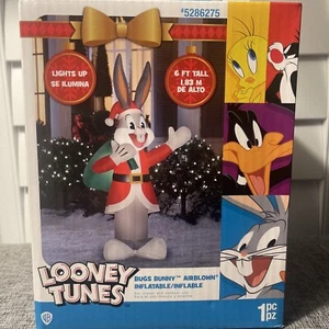 Looney Tunes Bugs Bunny As Santa Xmas Airblown Lighted Inflatable Gemmy 6 Ft - Picture 1 of 2