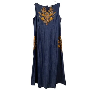 EShakti Wayward Fancies Chambray Dress Embellished Empire Cotton Women’s S/M - Picture 1 of 15