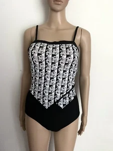 Suit Your Self Women’s Swimsuit Floral Pattern Black and White One piece Size 10 - Picture 1 of 8