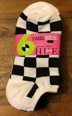 HUE SPORT Cotton Liner No Show Socks (checkerd/stripe/solid) 6 pair pack NWT - Image 1 of 2
