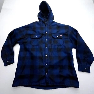 Dickies Fleece Hooded Shacket Mens 3XL Blue Plaid Workwear Snap Shirt Jacket - Picture 1 of 8
