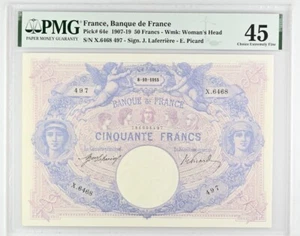 France 50 Francs 8-10-1915 Pick# 64e PMG: 45 Extra Fine. #PL2661 - Picture 1 of 2