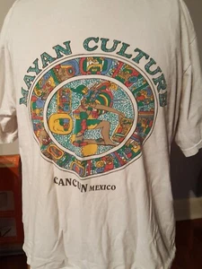 VTG T-Shirt Advertising MAYAN CULTURE CANCUN MEXICO Watex 42/XL 100% Cotton - Picture 1 of 7