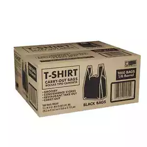 Schwarze T-Shirt Tragetaschen, 11,5" x 6,5" x 22" (1.000 Ct.) - Bild 1 von 7