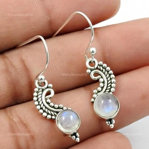 Natural Rainbow Moonstone 925 Sterling Silver Dangle Earrings Jewellery - Picture 1 of 7