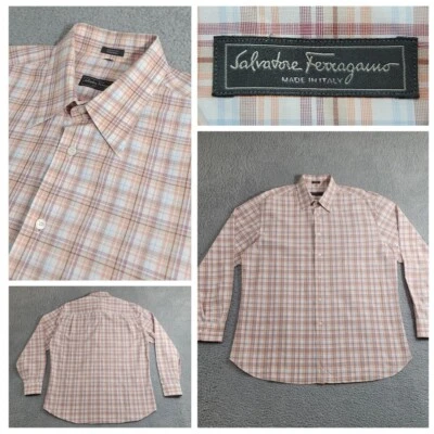 Camisa Salvatore Ferragamo Para Hombre XXL Cuadros Cuadros Manga Larga Hecha en Italia Foto 1 de 4
