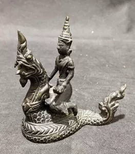 Vintage Bronze Thai Statue - Vishnu Riding Sehsha Naga - 5" x 5" - Bild 1 von 3