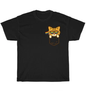 Kitten Purride Cat Pocket LGBTQ Rainbow Flag Gay Pride Ally T-Shirt Unisex Gift - Picture 1 of 4