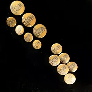 NOS Vintage Brass Shank Blazer Buttons Three 1 in Six 3/4 in Four 5/8 in Shields - Picture 1 of 8