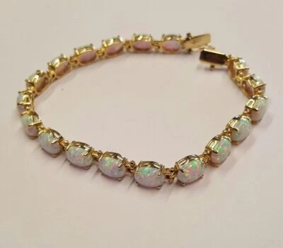 Pulseira feminina vintage prata esterlina 925 corte oval opala fogo simulado corte oval 10 quilates - Imagem 1 de 3