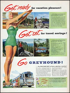 1953 Greyhound Bus Line Mädchen Badeanzug Tauchen Kunst Trainer Bus Retro Druck Anzeige LA6 - Bild 1 von 1