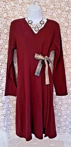 Order Plus Dress Size L Maroon Shirt Dress w/tie Long Sleeve V-Neck Spandex NWT - Picture 1 of 11