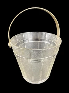 Eiskübel Glas mit gehämmertem Metallgriff Eichenfassmuster Mid Century Mod - Bild 1 von 10