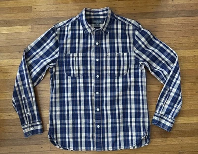 LL Bean Men’s Signature Flannel Shirt Medium Tan Blue Red Slim - Image 1 of 4