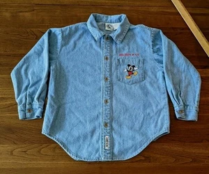 Mickey Mouse & Co Disney Kids Sz. 7 Denim Embroidered Button Long Slv Vtg Shirt  - Picture 1 of 11
