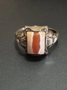 Anello vintage in agata del Botswana arancione sterling misura 7,5 - Foto 1 di 8