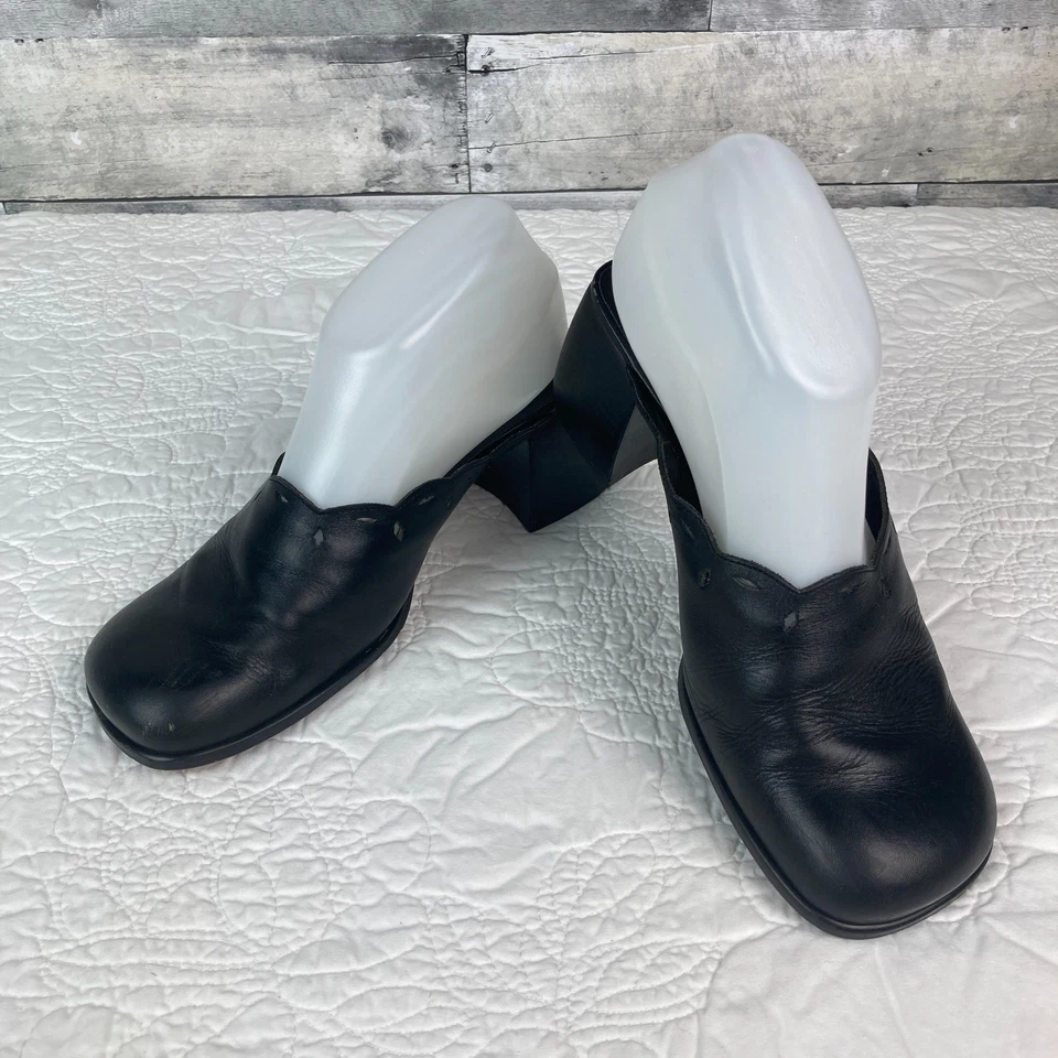 Kenneth Cole Reaction Mulas de Cuero Negro Punta Cuadrada Tacón Bloque Y2K De Colección - 7.5 Foto 1 de 4