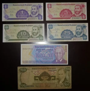 Nicaragua 1 - 10 000 000 1979 - 1991 6 Stück - Bild 1 von 2