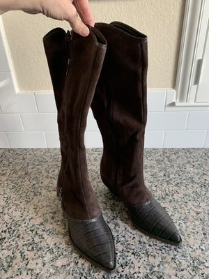 NEW Donald Pliner Women Kaydence Dark Brown Suede Zip Up Boot in Black Size 8 M - Image 1 of 4