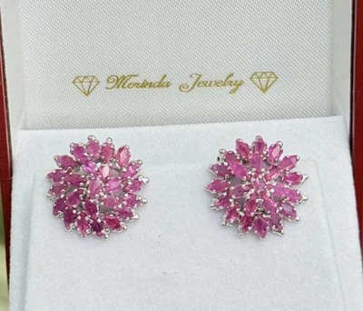 925 Sterling Silver Round Shape Omega Back Earrings, Heated Ruby 6.87 Grams - Image 1 of 4