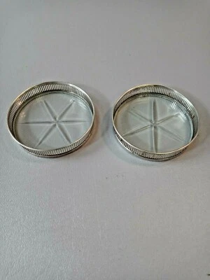 L👀K 2 Posavasos de Colección Frank M Whiting Crystal Starburst Borde de Plata Esterlina Foto 1 de 4