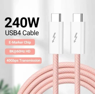 ⚡️Thunderbolt 4 Pro 40Gbps USB4 USB Type C 240W Light Red Data Cable 6 ft - Image 1 of 4