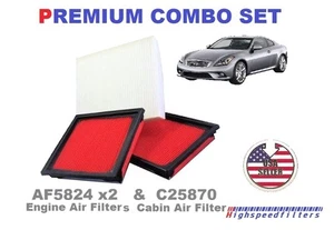 2x AIR FILTER + 1 CABIN AIR FILTER COMBO SET FOR INFINITI G37 EX37 G25 - Picture 1 of 2