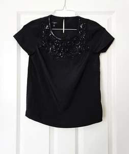 Talbots Classic Embellished Beaded Black Silky Top, Size 0 Petites - Picture 1 of 5