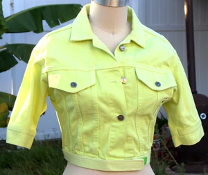 Giacca vintage JIMMY'Z donna anni 80 denim cropped giallo rara logo surf woodie - Foto 1 di 9