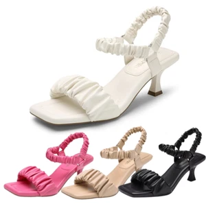 Women Square Open Toe Ankle Strap Low Kitten Heel Sandals Wedding Party Sandals - Picture 1 of 17