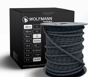 2-adrig Textilkabel Stoffkabel pendelkabel gedreht gedrillt Graphit Grau 2x1,5mm - Bild 1 von 1