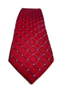 Corbata de cuello Stafford para hombre tonos rojos cuadrados geométricos en punta a rayas diagonales - Imagen 1 de 6