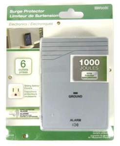 Wood Industries 6-Outlet 1000-Joule Side Entry Surge Protector with Alarm Gray - Picture 1 of 1