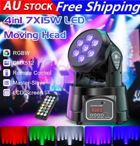 4Pcs RGBW 105W 7 LED Moving Head Light DMX Stage DJ Show Disco Lighting & Remote - Picture 1 of 19