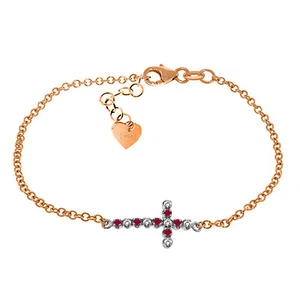 14K. SOLID GOLD CROSS BRACELET WITH DIAMONDS & RUBIES - Picture 1 of 21