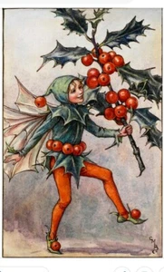 Flower Fairies Vintage Image 20 Christmas cards The Holly Fairy A6 folded blank - Picture 1 of 2