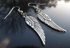 Silver Angel Wing Dangle Drop Earrings for Pierced Ears
