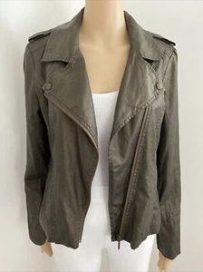 Witchery Bronze Waxed Coated Linen Biker Jacket Pockets 8 - Picture 1 of 12