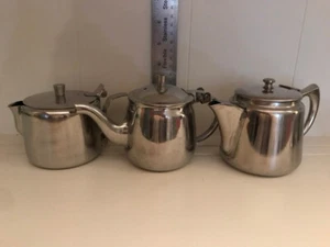 Vintage Lot of 3 Mini Stainless Steel Teapots and Creamer Irsco Bloomfield - Picture 1 of 9