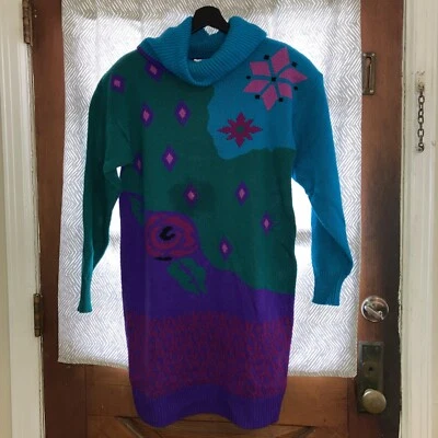 Vestido Suéter Jane Liso DE COLECCIÓN Talla M Mediano Años 80 Cuello Alto Almohadillas para el Hombro Foto 1 de 4