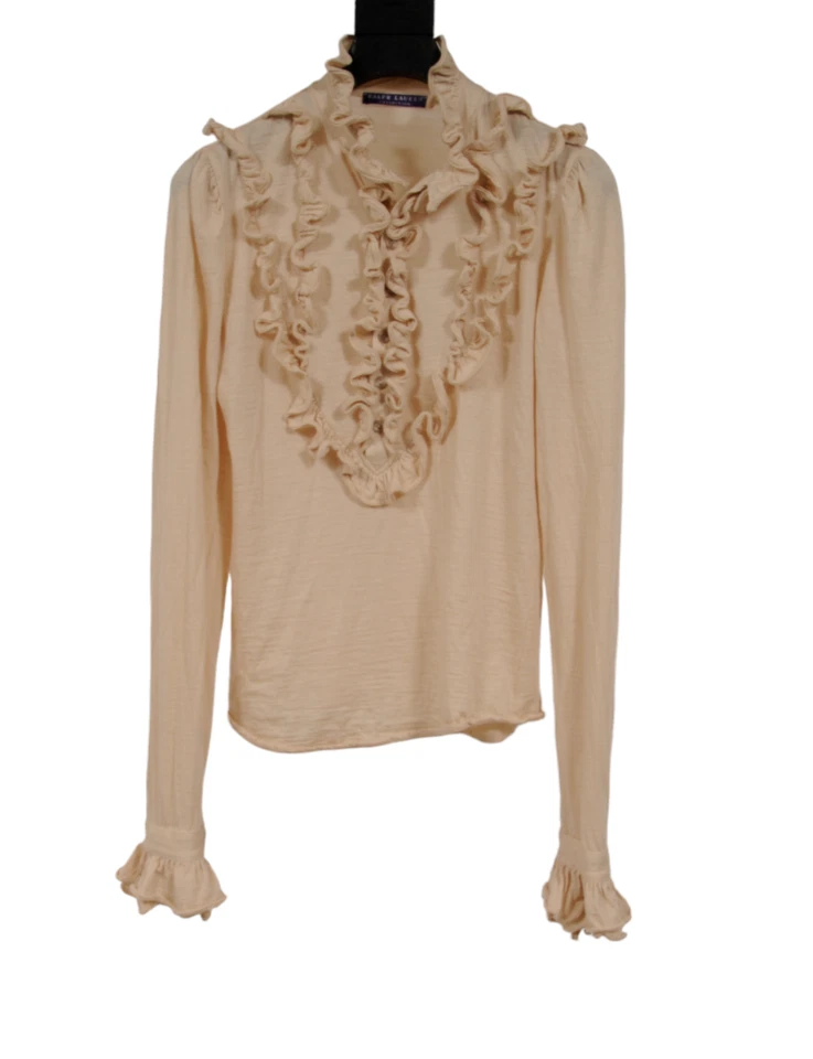 Ralph Lauren Collection Womens Ruffle Pirate Blouse Small Cream Tan Cotton Long - Image 1 of 4