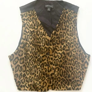 90s Retro Faux Fur Velvety Leopard Print Karen Kane Vintage Vest Waistcoat M - Picture 1 of 7