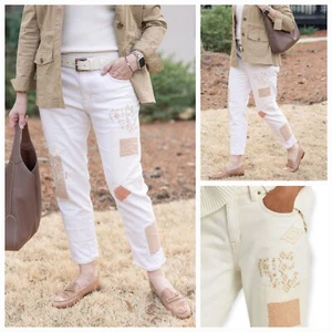 LAUREN Ralph Lauren Women Patchwork Ankle Jeans Cream SELECT PLUS SIZE NEW $195 - Picture 1 of 17
