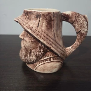 Vintage Fisherman Toby Mug Stein Nautical Fish Handle Ceramic Collectible - Picture 1 of 6