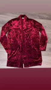 Sweet Pea Size Medium Crushed Velvet Velour Open Front Long Cardigan Red EUC - Picture 1 of 6