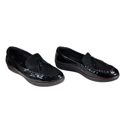 Mocasines Fitflop 9 Mujer Negro Charol Imitación Poni Borla Patrina Paige Zapato Foto 1 de 4