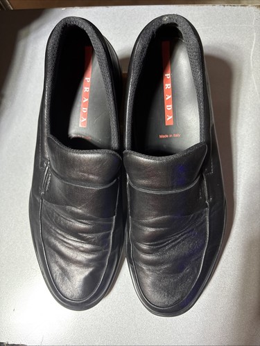 Mocassini slip on scarpe eleganti Prada nere da uomo US 9 10 UK 8 EU 42
