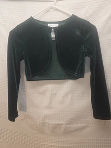 Bonnie Jean Cardigan Sweater Shrug Green Velour Long Sleeve Size 10 - Picture 1 of 5